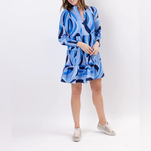 Sail to Sable Swirl Print Long Sleeve Tunic Flare Dress - Picture 2 of 4